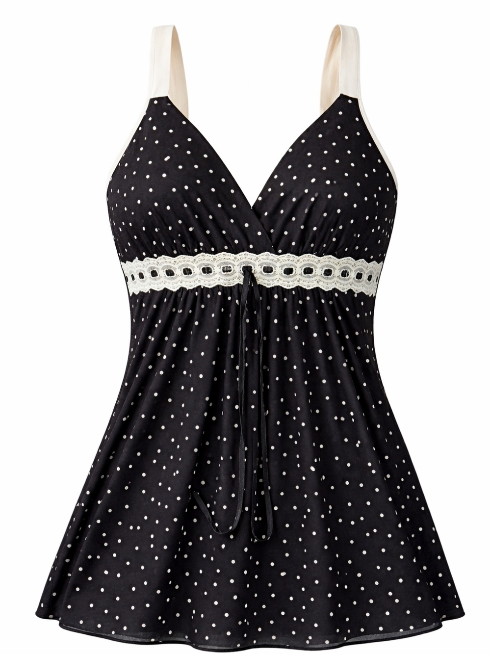 Studio Donatella Adjustable Straps Black Polka Dot Lace Trim Y2k Cami Top Size M